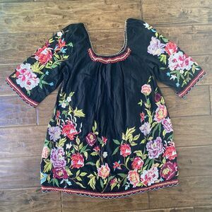 Sundance Catalog Keiko Blooms Floral Embroidered Black Dress Small Petite Boho